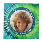 絞り染め- 1枚の写真 – カスタム文字 – 緑の青 タイル (正面)