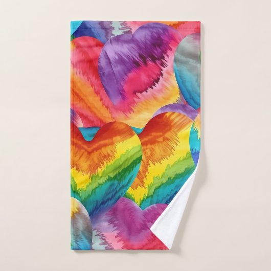 絞り染めGroovyハートカラフルオレンジ、赤、緑 ハンドタオル (ハンドタオル)