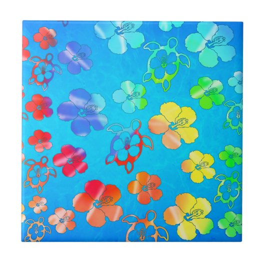 絞り染めHonuおよびハイビスカス タイル (正面)