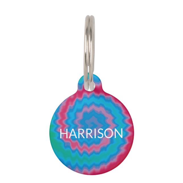 絞り染カスタムめ犬の名前連絡情報可愛 ペット　ネームタグ (正面)