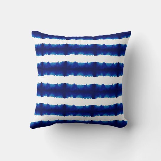 絞り生地モダン青ストライプ絞り染め枕 クッション (裏面)