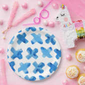 絞り青の日本水色クロスxパターン ペーパープレート (パーティー)