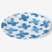 絞り青の日本水色クロスxパターン ペーパープレート (アングル)