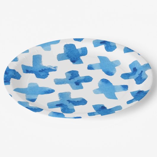 絞り青の日本水色クロスxパターン ペーパープレート (アングル)