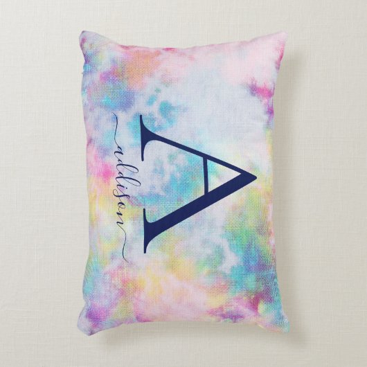 絞カラフルり染めのモノグラム名10代の女 アクセントクッション (正面(垂直))