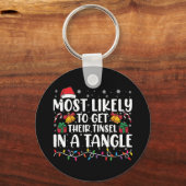 絡まったクリスマスで自分の耳元を取りそうになる キーホルダー (正面)