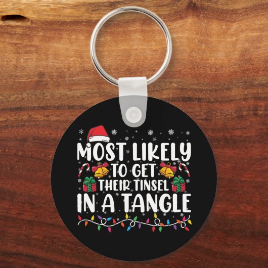 絡まったクリスマスで自分の耳元を取りそうになる キーホルダー (正面)