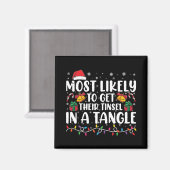 絡まったクリスマスで自分の耳元を取りそうになる マグネット (正面/裏面)