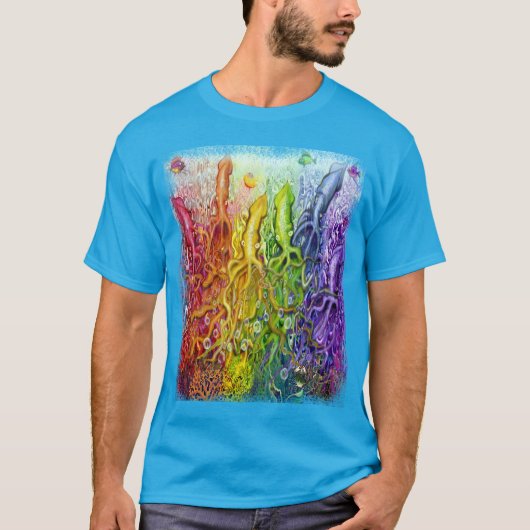 絡まった虹色のイカTシャツ Tシャツ (正面)