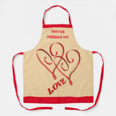 絡み合う赤いハートの愛のオリジナル エプロン (正面)