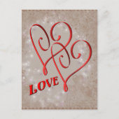 絡み合う赤いハートの愛 ポストカード (正面)