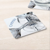 絡み合ったクリスタルワインガラスステム紙コースター スクエアペーパーコースター (アングル)