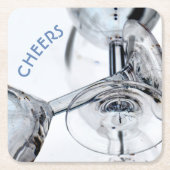 絡み合ったクリスタルワインガラスステム紙コースター スクエアペーパーコースター (正面)