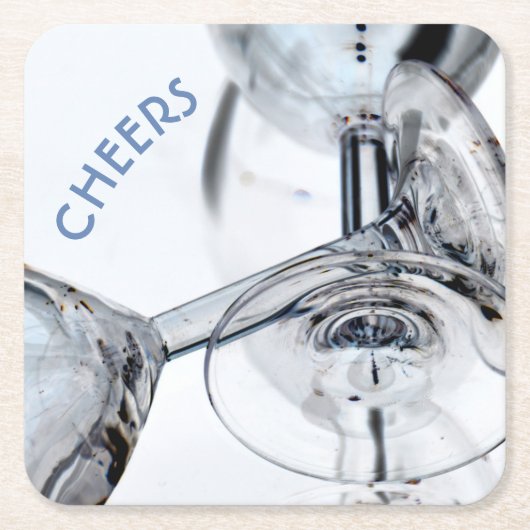 絡み合ったクリスタルワインガラスステム紙コースター スクエアペーパーコースター (正面)