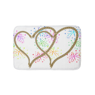 絡み合ったハートが絡み合ったロープのロマンチックな花火 バスマット