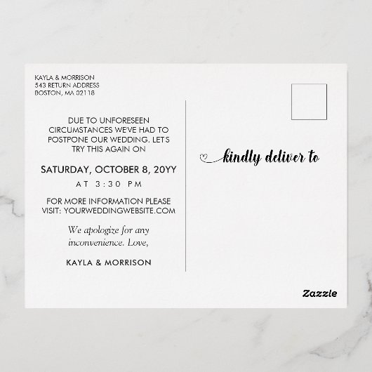 絡み合ったハートが2つの結婚金ゴールドを取る 箔招待状ポストカード (裏面)