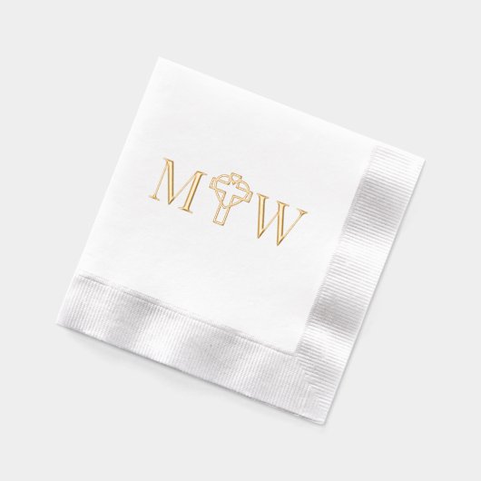 絡み合ったハートカップルと交差2 Initモノグラム 箔ナプキン (左)