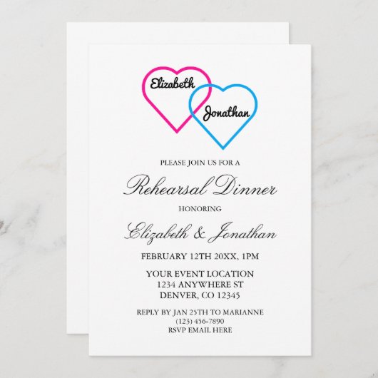 絡み合ったハートリハーサルディナー 招待状 (正面/裏面)