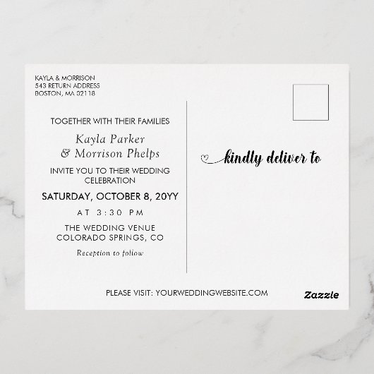 絡み合ったハート結婚我々の金ゴールド 箔招待状ポストカード (裏面)