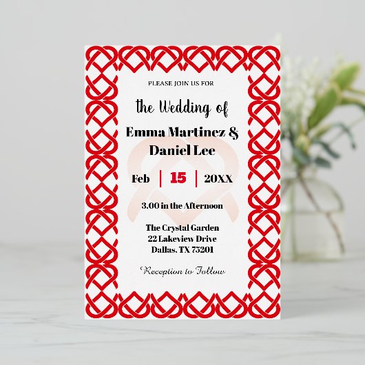 絡み合ったハート 箔招待状 (立ち正面)