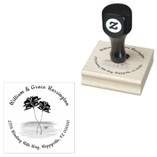 絡み合ったヤシの木の差出人住所ゴムスタンプ ラバースタンプ (押印)