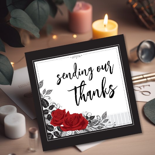 絡み合ったロマンチックな赤いローゼフラット サンキューカード