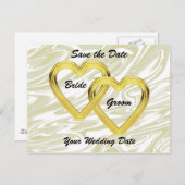 絡み合った金ゴールドハート花嫁と花婿 案内ポストカード (正面/裏面)