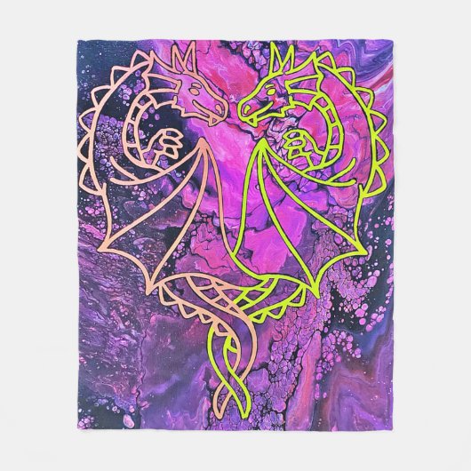 絡み合った龍 フリースブランケット (正面)
