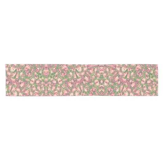 絡んだつる植物抽象芸術（緑とピンク） ショートテーブルランナー (横)