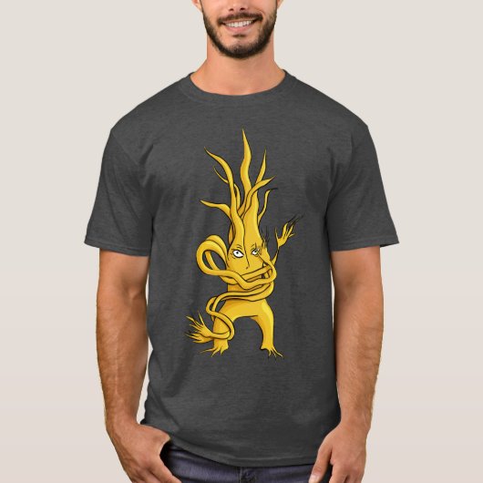 絡んだ枝が黄色い不気味な木キャラクター Tシャツ (正面)