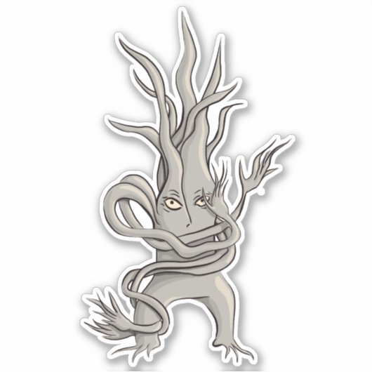 絡んだ枝のある不気味な木のキャラクター シール (正面)