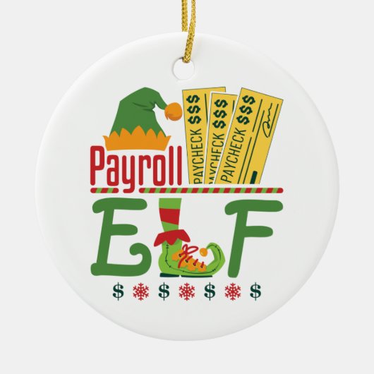 給与小妖精や小人クリスマス給与事務員マネージャ セラミックオーナメント (正面)
