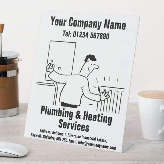 給排水管と暖房サービス漫画デザイン 台座サイン (インサイチュ)