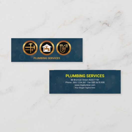 給排水衛生設備アイコン青い吹き出し給排水衛生設備 スキニー名刺 (正面/裏面)