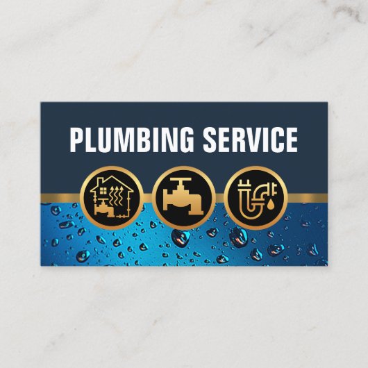 給排水衛生設備配管アイコン[ウォータードロップ] 名刺 (正面)