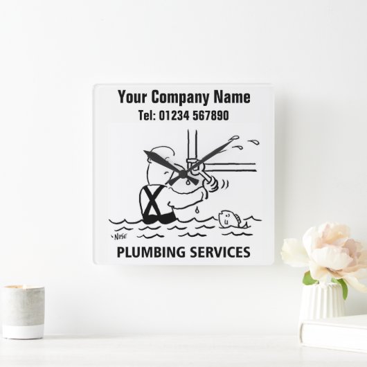 給排水衛生設備配管サービスの漫画の時計 スクエア壁時計 (ホーム)