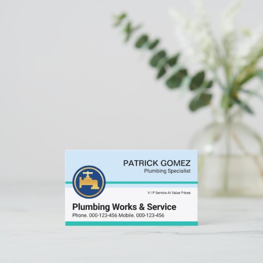 給排水衛生設備配管サービスの青い画層 名刺 (スタンド正面)