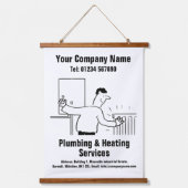 給排水設備および暖房サービス漫画デザインぶら下がったズ 吊り下げ型タペストリー (正面)