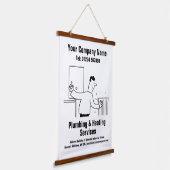 給排水設備および暖房サービス漫画デザインぶら下がったズ 吊り下げ型タペストリー (傾斜あり)