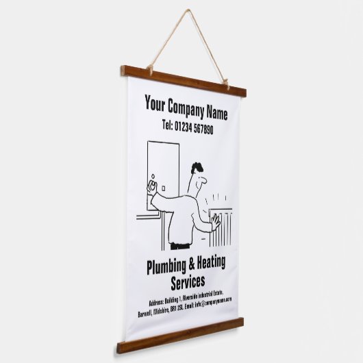 給排水設備および暖房サービス漫画デザインぶら下がったズ 吊り下げ型タペストリー (傾斜あり)