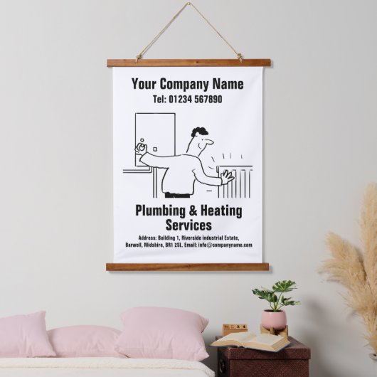 給排水設備および暖房サービス漫画デザインぶら下がったズ 吊り下げ型タペストリー (寝室)