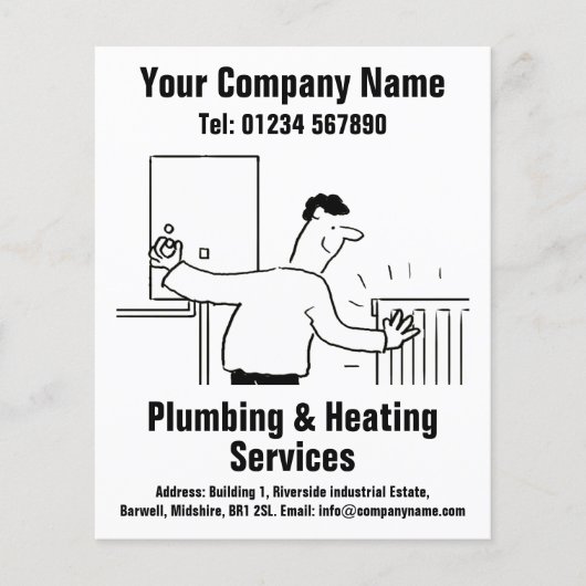 給排水設備と暖房サービス漫画デザインフライヤー チラシ (正面)