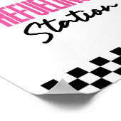 給油ステーションピンクレースカー飲み物テーブルサイン ポスター (角)