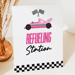 給油ステーションピンクレースカー飲料テーブル 台座サイン