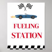 給油ステーションレースカー誕生日パーティサイン ポスター (正面)