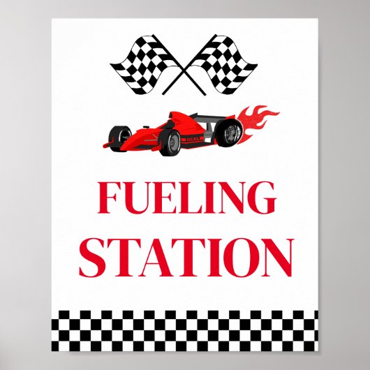 給油ステーションレースカー誕生日パーティサイン ポスター (正面)