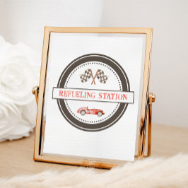 給油ステーション赤いレースカーサイン ポスター