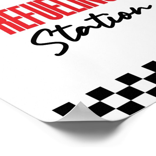 給油ステーション赤いレースカー飲み物テーブルの看板 ポスター (角)