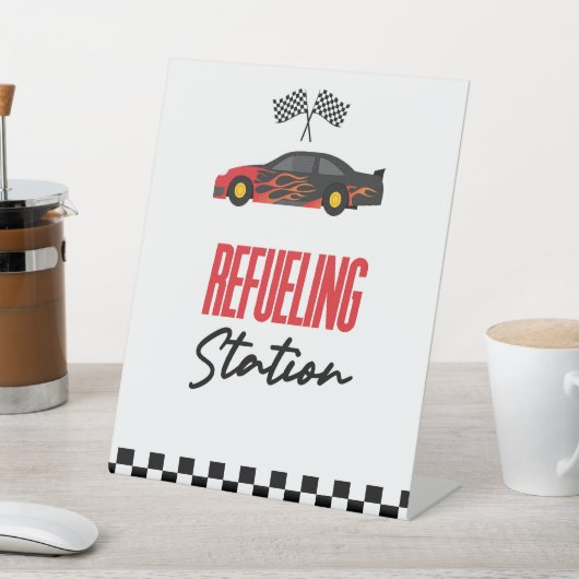 給油ステーション赤レースカー飲み物テーブル 台座サイン (インサイチュ)