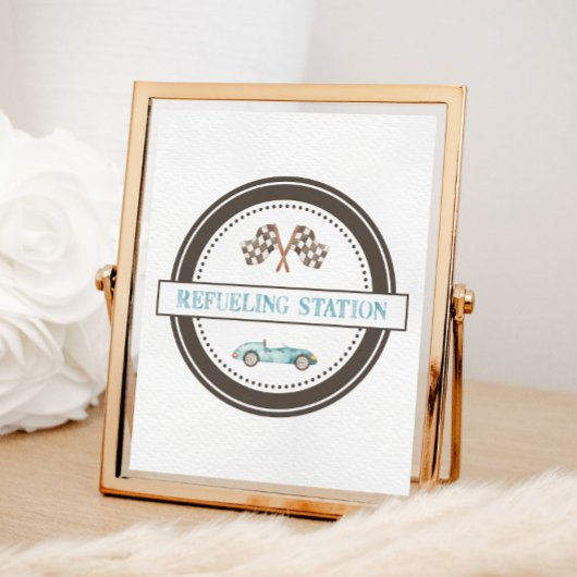 給油駅ブルーレースカーサイン ポスター